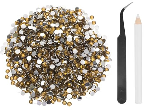 sourcing map 2500 diamantes de imitación de resina SS20 de 5 mm, gemas redondas de brillo a granel con herramientas de recogida para manualidades, vasos, tazas, ropa, color amarillo dorado