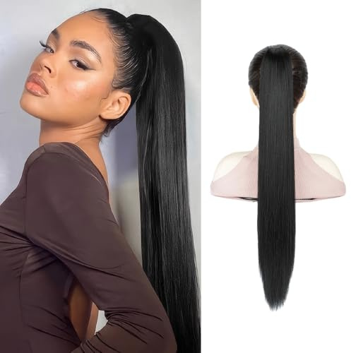 XFSRG 66cm Ponytail Cheveux Naturel Extension Queue De Cheval Postiche Cheveux Raides Avec Pinces Perruque Femme Naturelle Convient Pour Rencontres Party Fêtes(Noir)