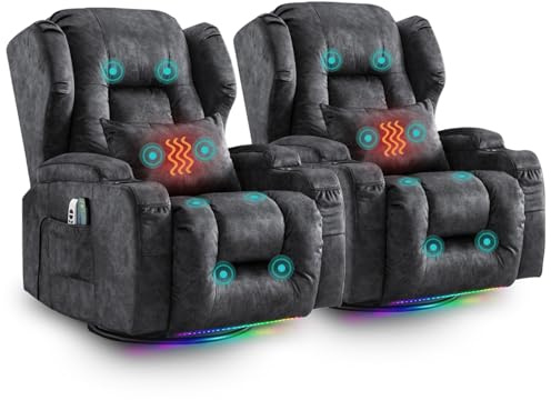 SAMERY Doppelmotor Fernsehsessel Elektrisch Verstellbar, Samt Relaxsessel mit Liegefunktion, 240° Drehbar, 30° Wippbar, Massage Heizung, USB/USB-C/LED – Kinosessel TV Sessel Sofa Chair für Wohnzimme