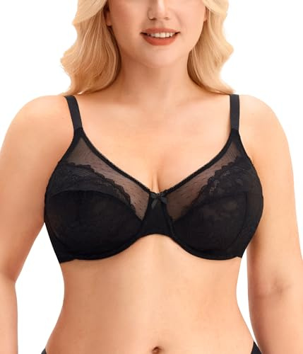 Gotoly Plus Size Minimiser Bra for Women Full Coverage Non Padded Lace Underwired Bras Black