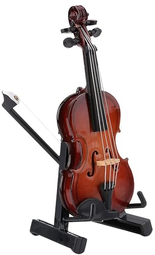 Mini violín de madera RuiJOTWAT de 13 cm con soporte para decoración del hogar.