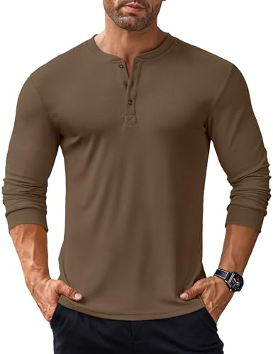 COOFANDY Mens Long Sleeve Henley Shirts Grandad T Shirts | Lightweight Henley T-Shirts for Men, Casual Tops, Henley Neck, 3 Button Placket