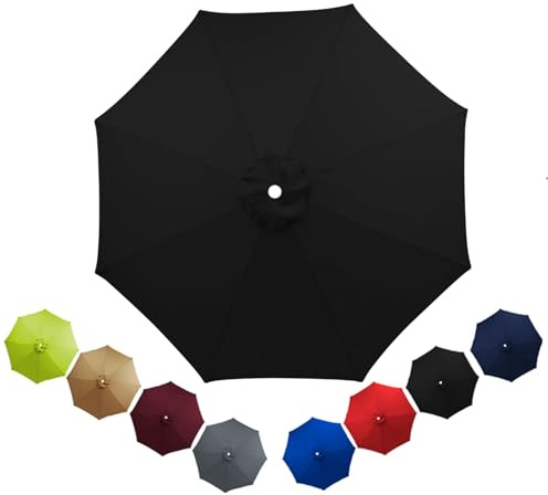 Patio Replacement Parasol Canopy Waterproof for 2m 2.3m 2.5m 2.7m 3.0m 3.5m Umbrella Cover Umbrella Replacement Top Outdoor Patio Replacement Parasol Fabric for Pool Beach(Black,2.7m/6ribs)