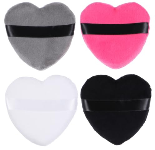 Homoyoyo Puderquaste für Weiches Auftragen 4 Stück Herzförmige aus Reiner Baumwolle und Gesichts Make Up Anwendung