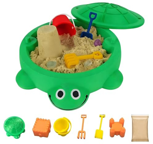 Mini Turtle Sandbox Desk Toy with Sand and Tools, Mini Turtle Sandbox with Lid, Zen Garden for Desk, for Office or Home Decoration (Green)