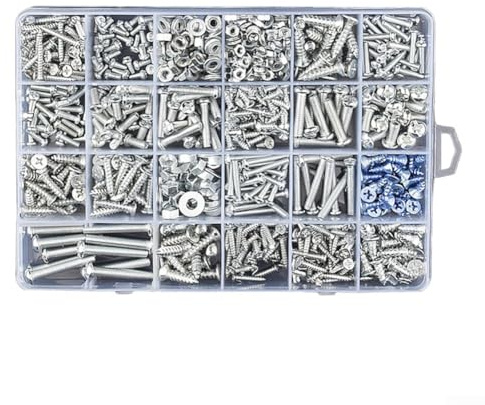 296 Piece Stainless Steel Screw Nut Fastening Kit with 24 Assortments for Home Repair, Furniture Assembly, DIY Projects, Organized in Plastic Storage Box