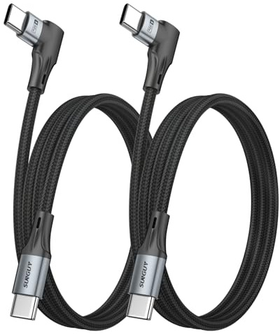 SUNGUY Cable USB C a USB C [1m, 2piezas], 90 Grado Cargador Tipo-C Carga Rapida Nylon Trenzado Cable Tipo-C para Serie iPhone 17/16/15, Samsung Galaxy S24/S23/S22, Huawei P40/P30/P20, Google Pixel