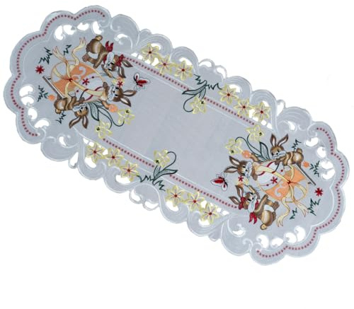 texpot Tischläufer 40 x 90 cm Stickerei Hasenkinder Osterhasen Ostern Frühling
