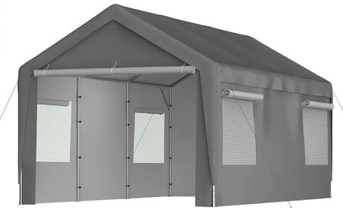Carpa Garaje 3 x 6 m, cochera Plegable Resistente a la Intemperie con Ventanas enrollables, Paredes Laterales y Techo Desmontables, para Coche, Moto, Bicicleta y jardín (10 * 20FT)