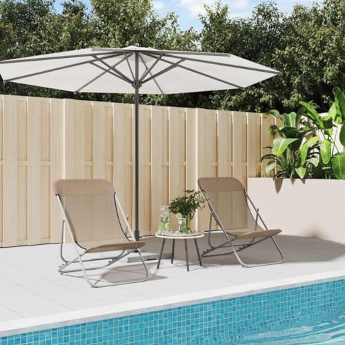 Zeiquah Beach Chairs Set of 2 Taupe Textilene Foldable with Powder-Coated Steel Frame Adjustable in 3 Positions for Garden Patio Balcony Pool Camping Relaxation and Sunbathing