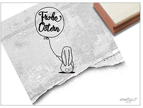 Stempel Osterstempel FROHE OSTERN mit Schlappohr-Hase, groß - Textstempel für Ostergrüße Karten Geschenkanhänger Geschenk Osterdeko - zAcheR-fineT