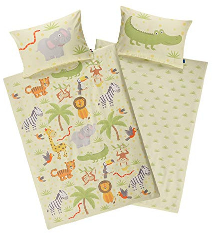 Aminata Kids - Biancheria da letto per bambini, 100 x 135 cm, Beige, Zoo, 100 x 135 cm
