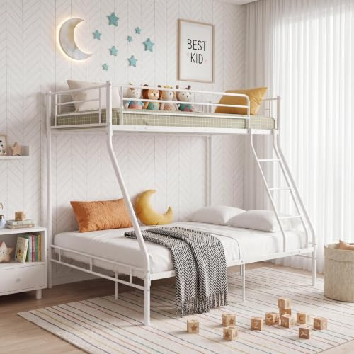 Panana Triple Bunk Bed 3FT Single 4FT6 Double Metal Bed Frame with Ladder & Safety Guardrail for Kids, Teens & Adults (White)