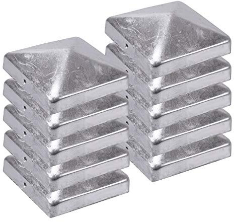 h2i Pfostenkappe | Stahl verzinkt | 121 x 121 mm | 10 Stück | Eckige Abdeckkappe für Garten Holzpfosten Pfostenträger & Zaunpfosten in Pyramidenform | Wetterschutz für Holz-Balken & Pfosten