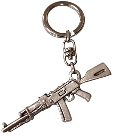 Eurofusioni Ak47 Schlüsselanhänger - Kalaschnikow Sturmgewehr, Maschinengewehr Versilbertes Metall - Handgefertigtes Juwel - Anhänger H 7,3 cm