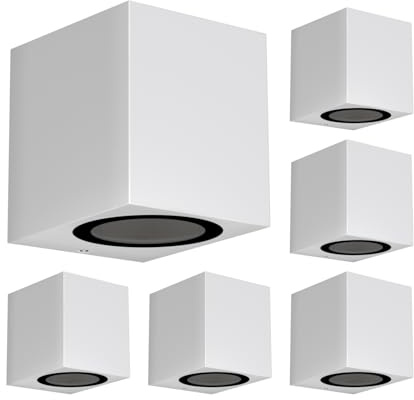 ledscom.de 6 Stück Wandleuchte ALSE Downlight für außen, weiß, Aluminium, eckig, inkl. GU10 LED Lampe, 450lm warmweiß