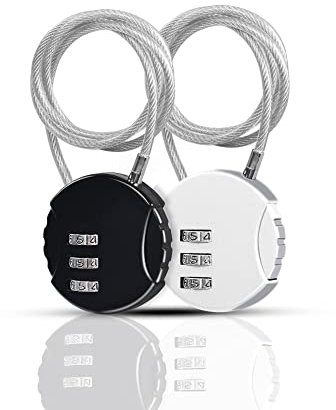 YAODHAOD Candado de combinación de 3 dígitos, 2 cerraduras de cable para equipaje, cerraduras de alambre aprobadas por la TSA para escuela, viajes, bicicleta, casco, mochila, gabinete (50cm, negro