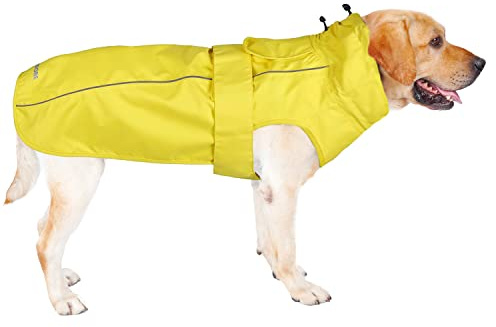 Wasserdichter Hunde-Regenmantel mit reflektierenden Streifen, verstellbarer, atmungsaktiver Regenmantel mit Loch für die Leine für Hunde (Gelb, XXXL)