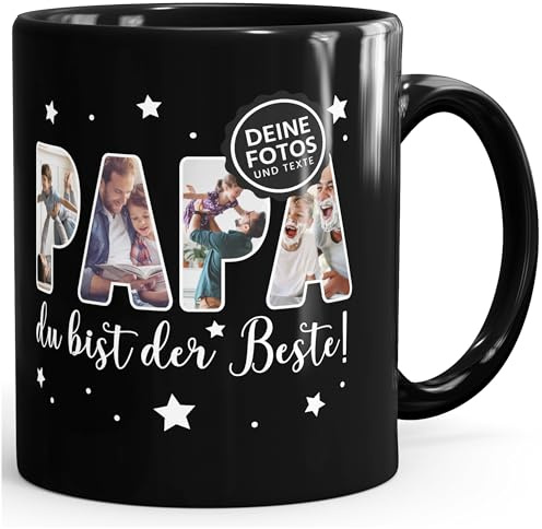 SpecialMe® Kaffee-Tasse mit eigenen Fotos selbst gestalten personalisiertes Geschenk für Papa Vatertagsgeschenk Schwarz standard