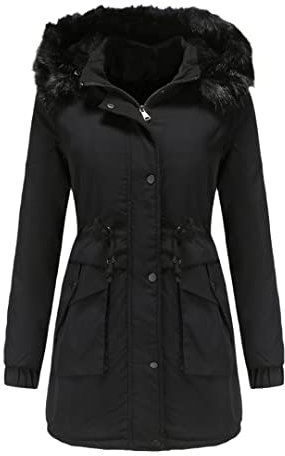 GN Schwarz mit Fellmütze, dicke und warme Damen-Winter-Bomberjacke, gepolstert, Übergröße, Jacke, 69805 1, 48