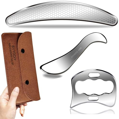 BYYDDIY 3 in 1 Stainless Steel Muscle Scraper Tools Set,Scraping Massage Tools for Physical Therapy,Derma Edge Massage Tool & GuaSha Massage Scraper Tool,IASTM Tools,Guasha Tool for Body