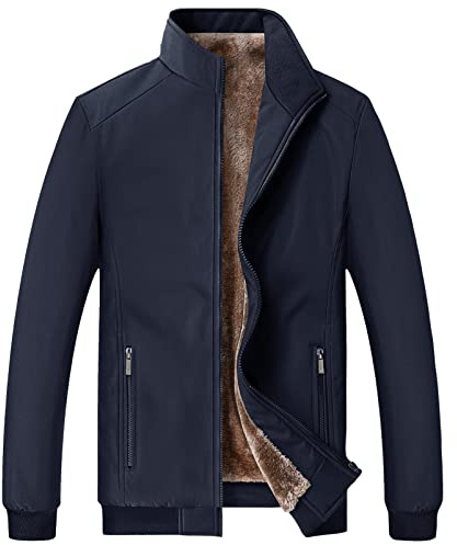 Jamron Vinterjackor för män, varm ståkrage, hel dragkedja, fluffiga jackor med blixtlåsfickor (S-4XL), marinblå, M