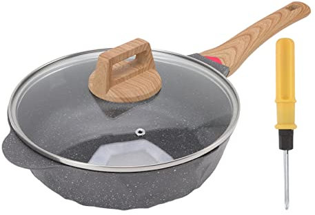 Sartén eléctrica, sartén wok con tapa, sartén a prueba de palos, apta para lavavajillas, mango a prueba de escaldado, sartén de aleación de aluminio para cocina de inducción, estufa de gas(28CM)