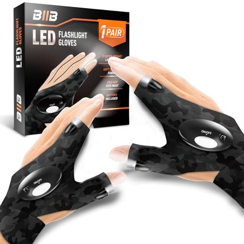 BIIB Geschenke für Männer, Handschuhe mit Licht Angelzubehör, Adventskalender Füllung Männer Geschenke für Papa, Gadgets für Männergeschenke, Geburtstagsgeschenk (Tarnung, Size)