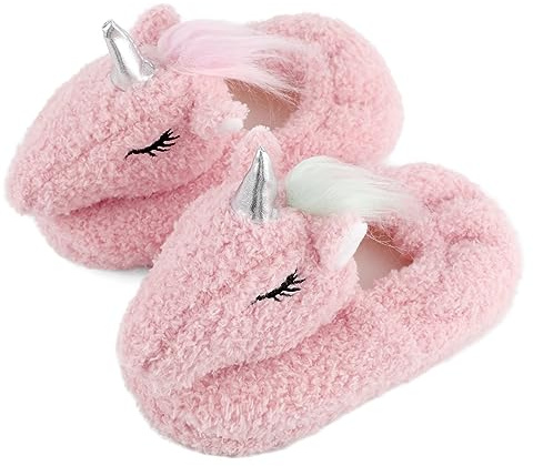 LACOFIA Zapatillas de Estar por Casa Invierno para Niñas Pantuflas Animales de Peluche para Niñas Unicornios Rosa 24/25