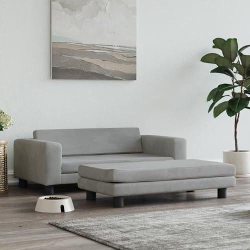 Camerina Hundebett mit Verlängerung Hellgrau 100x50x30 cm Samt Hundeplatz Hundebett Grosse Hunde Waschbar