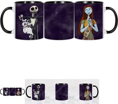 Taza de cerámica estampada con diseños Películas, literatura y películas -325 ml- Interior a color. Ideal como regalo microondas lavavajillas (PESADILLA ANTES DE NAVIDAD)