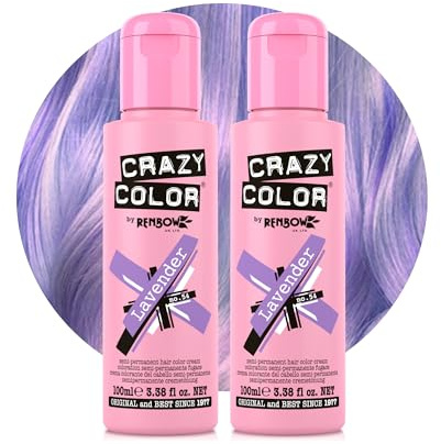 Crazy Color Lavender Purple Hair Dye Duo 200ml | Pastel Semi Permanent, Highly Pigmented Conditioning & Oil Nourishing Vegan Formula | No Bleach or Ammonia