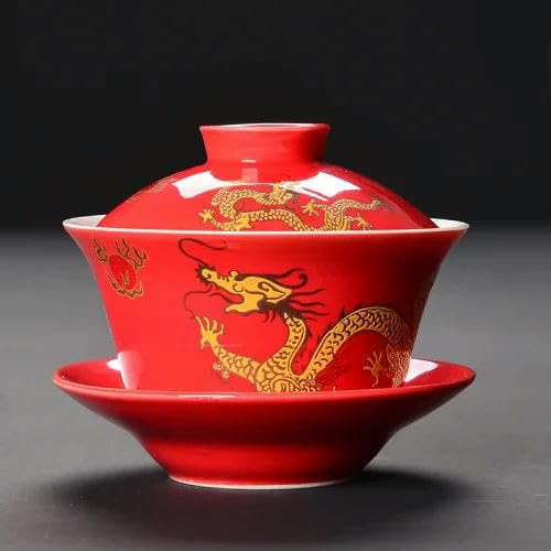 LAMPPE Gaiwan Set da tè Gaiwan in Ceramica Tazza da tè Fatta a Mano Modello Drago Cinese Zuppiera da tè Ciotola Retro Porcellana Accessori per tè 200ml