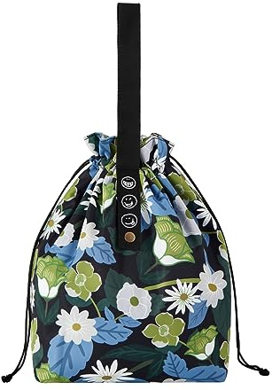 Drawstring Insulated Lunch Bag, Small Lunch Tote for Women (Daisy)