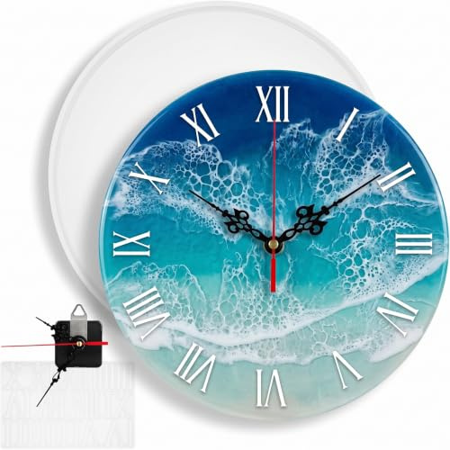 VILLCASE Silikonform für Epoxidharz Uhr, 27cm Runde Uhrenform Set mit Uhrwerk, Römische Ziffern Silikonform und Retro-Zeigern für DIY Wanduhr aus Kunstharz