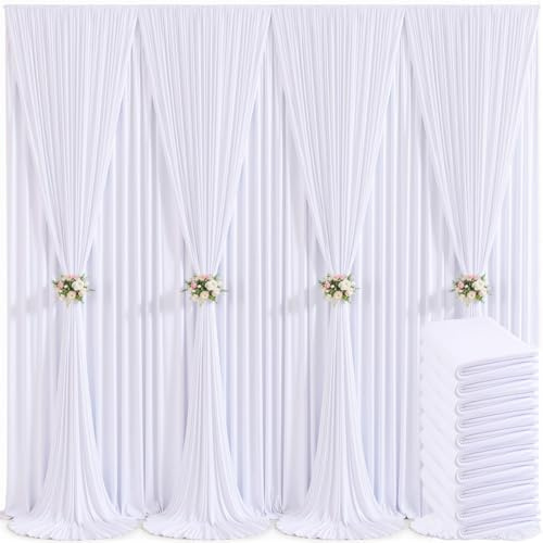 10 Panels White Backdrop Curtain for Parties Wedding Wrinkle Free 50ft x 10ft Backdrop Drapes for Baby Shower Gender Reveal Birthday Photo Photography Polyester Fabric Background Decoration