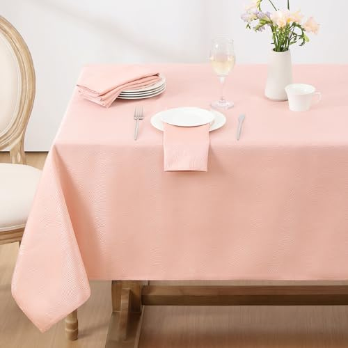Softalker Tischdecke rosa 100x140 mit Jacquard-Wellenmuster Abwaschbar Wasserabweisend Abwischbar Fleckschutz rechteckig Tischtuch für Outdoor Draußen Garten Party Mädchen Geburtstag