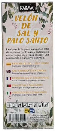 Velón de Sal y Palo Santo para Limpieza Energética Total | Vela para Limpiar y Purificar Espacios, Casas o Negocios | Hecho en España con Esencia de Palo Santo y Sal Incrustada.
