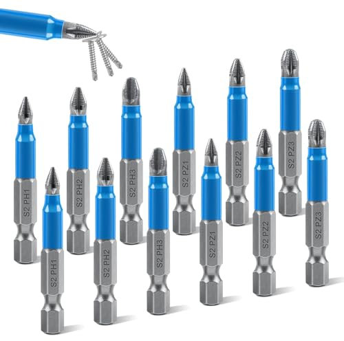 Magnetic Impact Screwdriver Driver Bits Set, 12Pcs Screw Driver Bit Sets Impact Non-Slip Drill Bits Power Tool Accessories for Electric Screwdrivers Cordless Drill (PZ1 PZ2 PZ3 PH1 PH2 PH3)