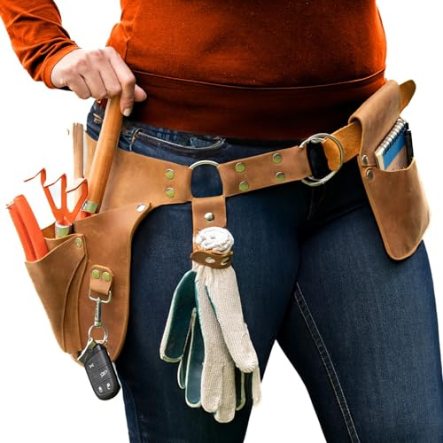 Botanica Garten-Werkzeuggürtel aus Leder für Frauen mit Handschuhhalter – Floristengürtel – langlebiger Gärtnerwerkzeuggürtel für Frauen – Gartengürtel – Gartengeschenk für Frauen – Allzweckgürtel