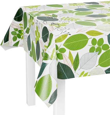LILENO HOME Tischdecke abwaschbar als Meterware 220x140cm (Schnittkante) in Blätter und Farne grün Motiv - Wachstuchtischdecke wasserabweisend ideal als Tischtuch o. Tischläufer für Bierzeltgarnitur