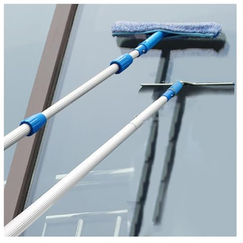 Generisch Verstellbares 40 Fuß 26 30 15 20 Fuß Fensterreinigungswerkzeug mit langem Griff, ausziehbares Fenster-Abzieher-Set für hohe Fenster/Decken/Glas in Einkaufszentren innen/außen, Alum
