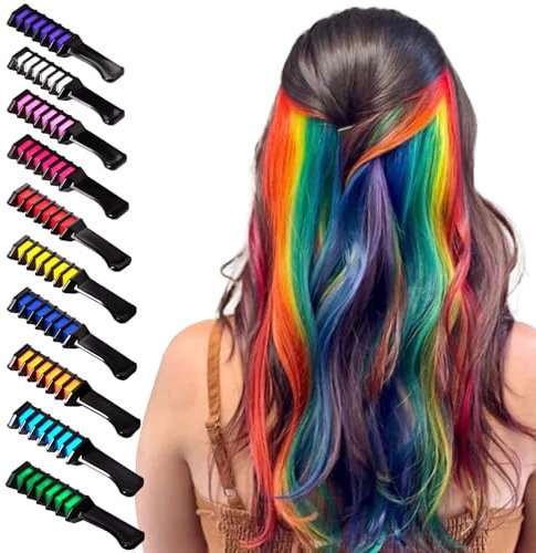 10Pcs Hair Chalk Comb, Temporary Bright Hair Color Cream Washable Instant Hair Dye Combs Hair Coloring Coloured Hair Spray Wash Out for Kids Girls Boys Halloween Makeup Birthday Cosplay Carnival