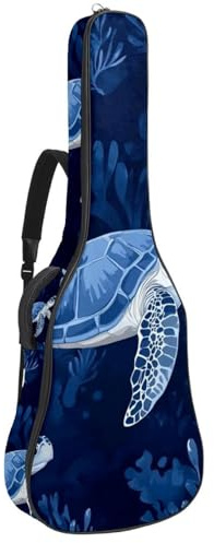 Gitarrentasche, 104 cm, doppelter verstellbarer Schultergurt, Akustikgitarre, Gigbag, blaue Unterwasserschildkröten, 62 Gitarrenkoffer, wasserdichtes Oxford-Gewebe, dicker Schwamm, Blaue