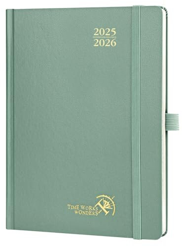 POPRUN Kalender 2025 2026 Buchkalender Hardcover, ca. A5 (22 x 16,5 cm), 17-Monate-Terminplaner (Aug.2025-Dez.2026), Wochenplaner 1 Woche 2 Seite mit Zertifiziertem Papier - Mitternachtsgrün