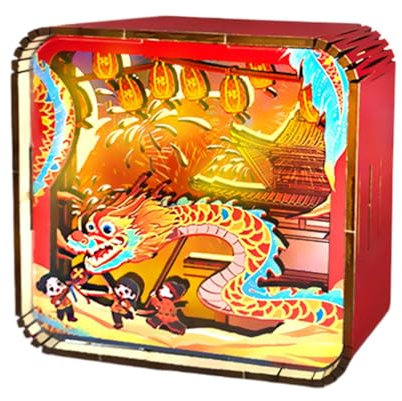 Luce da comodino di Notte Festival di Primavera, luce LED di Danza del Drago, luce Notturna Puzzle di Legno, luce Notturna Puzzle di Legno, lampada da Scrivania di Arte di rottura