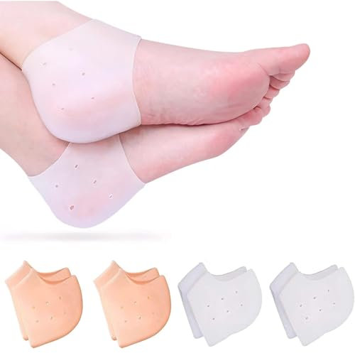 AFCJLTO 4 Stück Fersenschutz Silikon Pads, Gel Fersenpolster, Ferse Socken Atmungsaktiv Fersensporn Einlagen Fersenschutz für Schuhe, Fersenkissen zur Linderung Fersenschmerzen Trockene Rissige