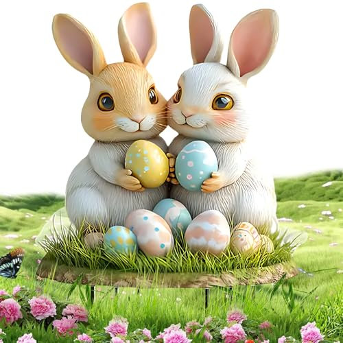 Quixion Paletto da giardino coniglietti pasquali, decorazione pasquale per esterni, paletto da giardino decorazione primaverile coniglietto pasquale grande e interni decorazione da giardino