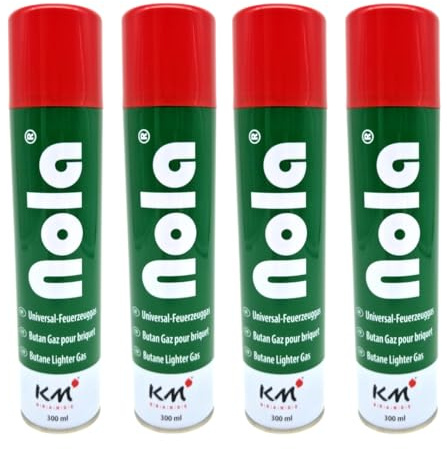 NOLA 4 x 300ml Universal Feuerzeuggas für Feuerzeuge und Flambierbrenner - Butangas zum Nachfüllen, Premium Feuerzeuggas, Nachfüllgas, Butan Feuerzeug Gas - Optimal Für Alle Feuerzeugmodelle 703 (4)