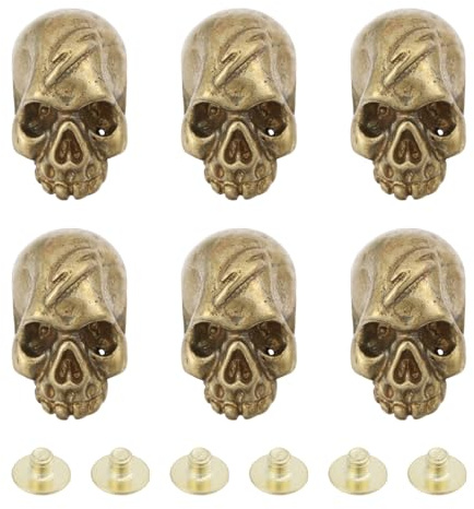 CHGCRAFT 6 pièce de Rivets en Laiton pour Cuir Tête de Mort Clous Dorés Vis Arrière Rivets Pointus en Laiton Utilisés pour la Fabrication de Colliers de Sacs de Vêtements 0.55 × 0.3 × 0.45 pouces